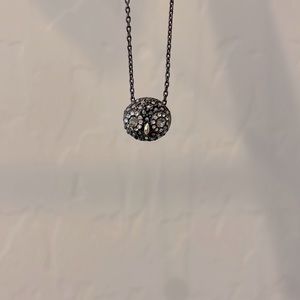 Fossil Owl necklace with encrusted crystals black chain